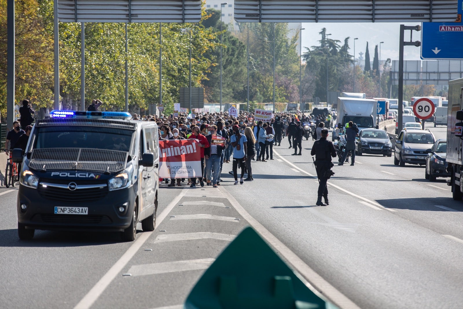 Los manifestantes han accedido a la A-44 al final de su recorrido