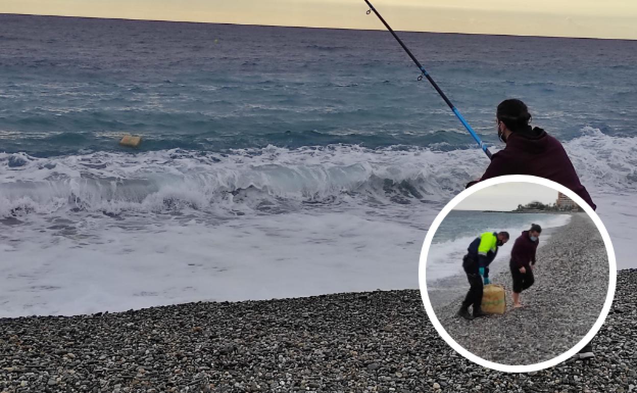 El fardo encontrado por pescadores en a Almuñécar.