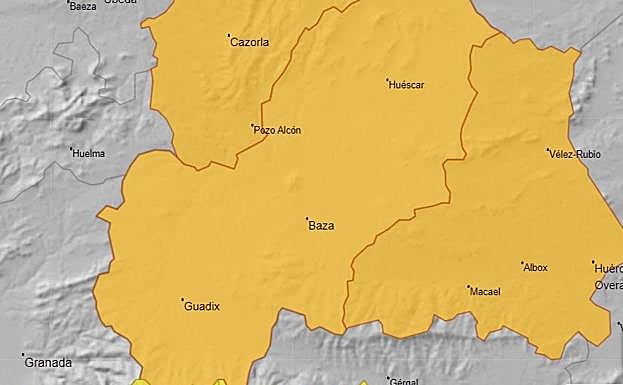 Huéscar, Baza y Guadix permanecerán en aviso naranja. 