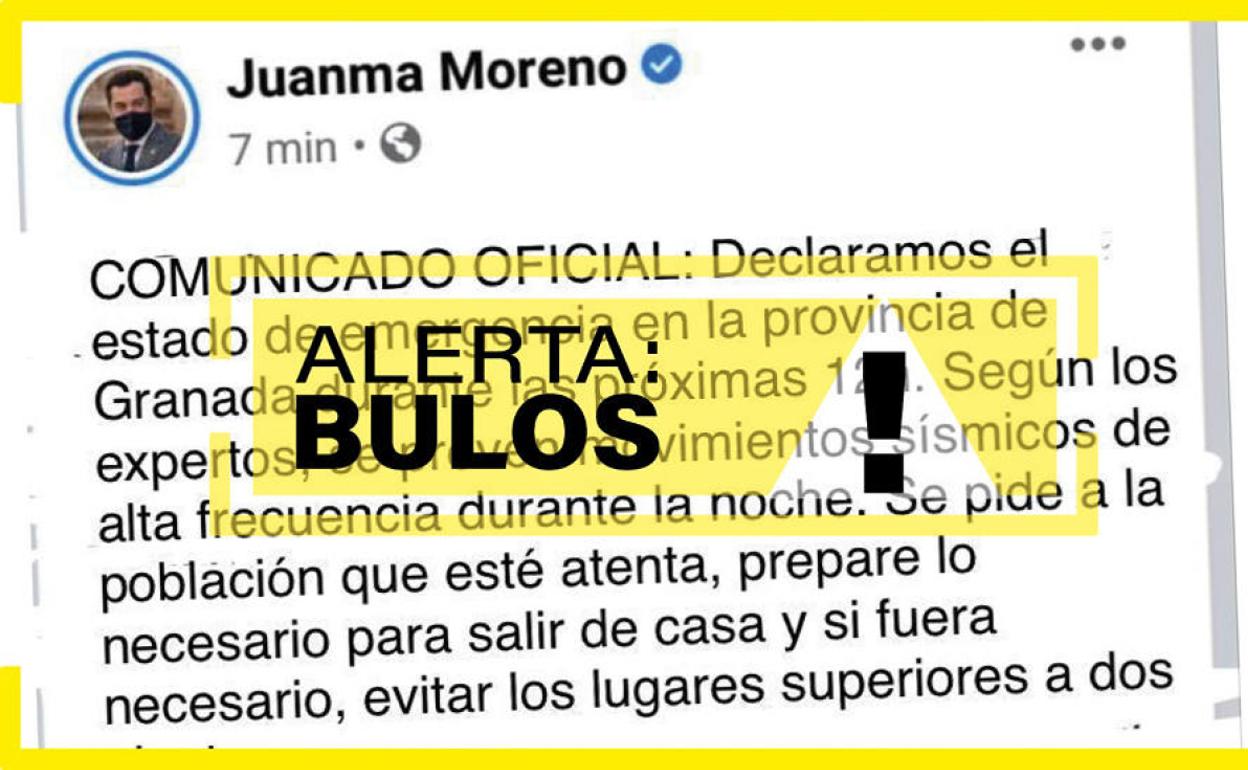 Mensaje falso distribuido por las redes sociales.