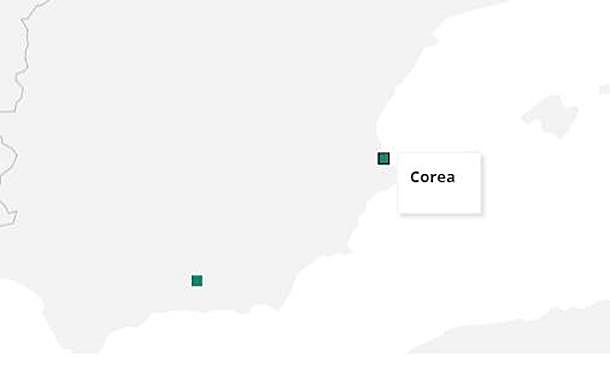 El mapa confunde a Corea con Valencia.