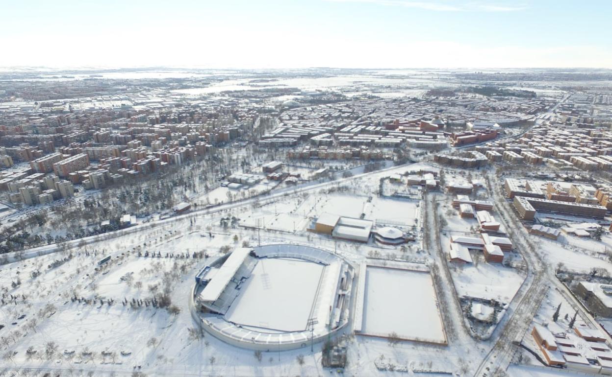 Estado de Butarque en la fecha inicial prevista para la disputa del partido entre Leganés y UDA.