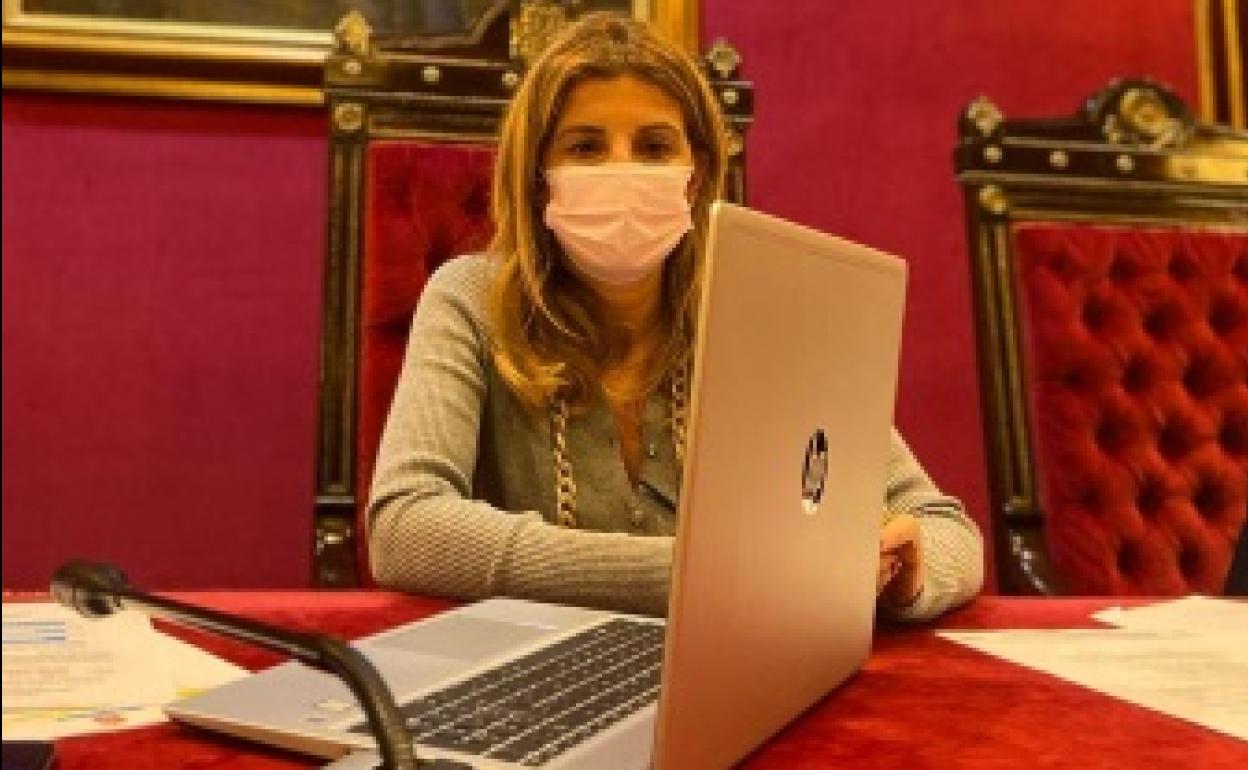 Eva Martín, durante una comisión informativa telemática.