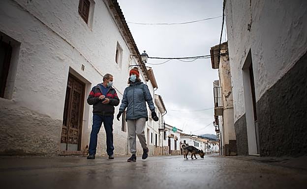 Rafael y Silvia dando una vuelta a sus perros Boli y Lucero. 