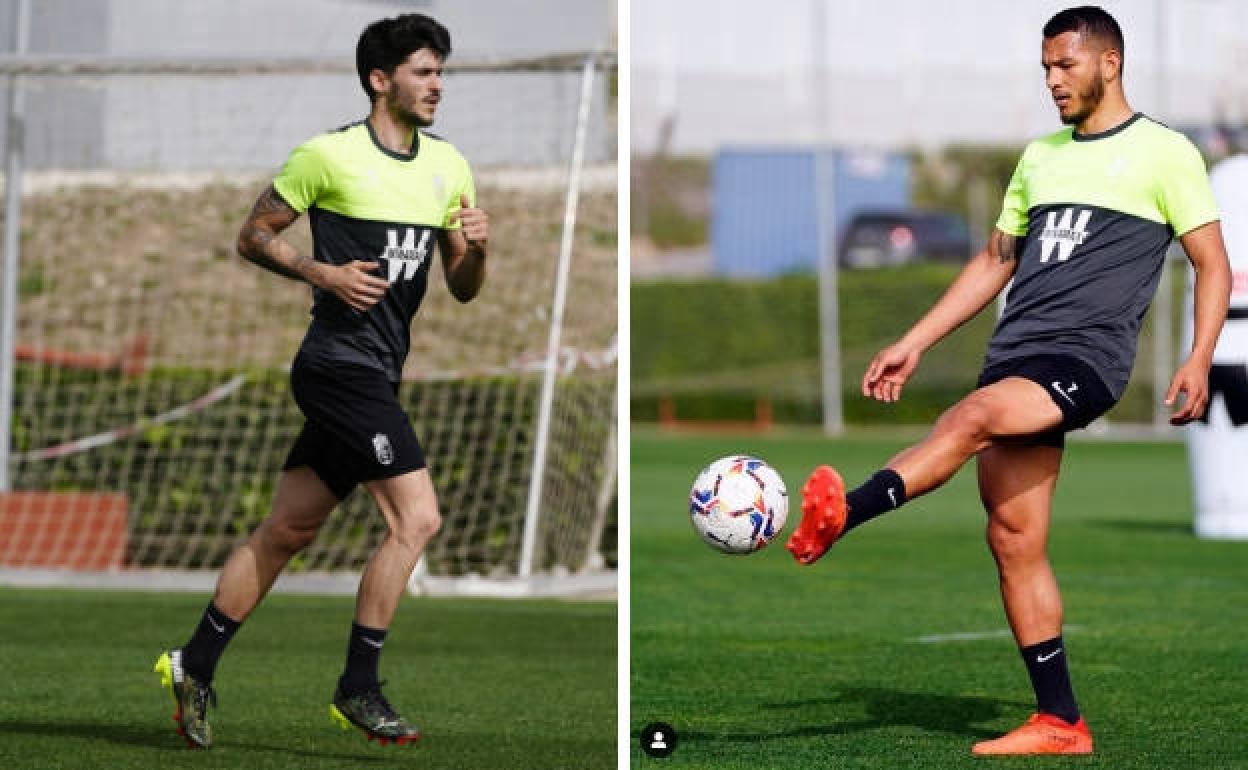 Carlos Neva y Luis Suárez trabajaron con balón este lunes en la Ciudad Deportiva del club. 