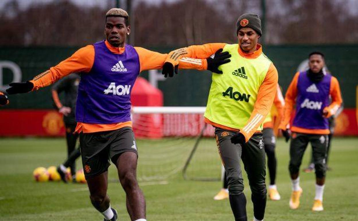 Pogba y Rashford durante uno de los entrenamientos. 