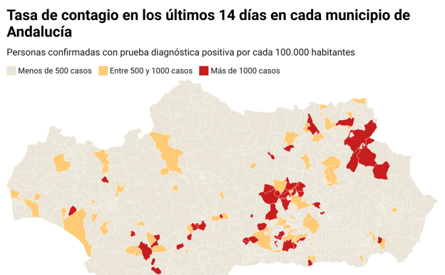 Los 104 municipios de Andalucía con cierre perimetral, 43 de ellos sin bares durante al menos siete días