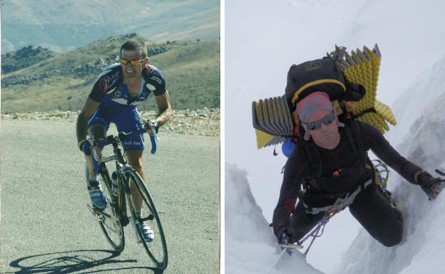 Antonio Vélez, en una de las Subidas al Veleta y escalando en el Himalaya. 