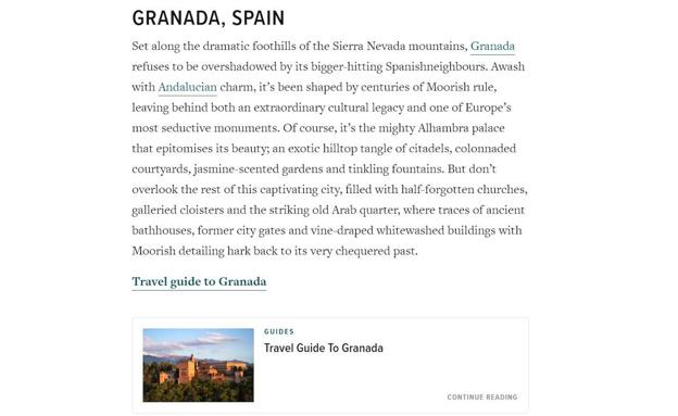 La revista sitúa a Granada como única representante española. 