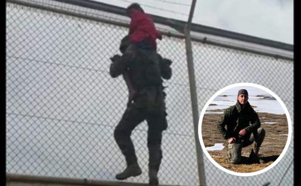 El legionario Juan Gabriel Gallegos, en el momento del rescate y paseando por Sierra Nevada. 