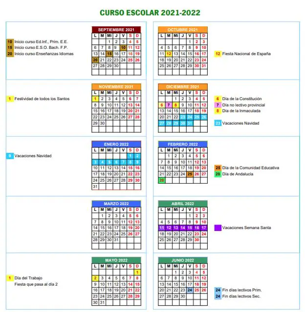 Calendario escolar 2021-22 de Córdoba.