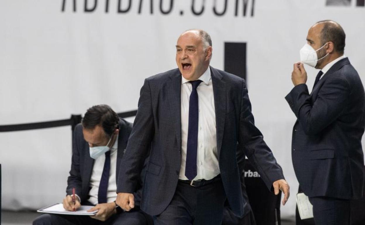 Pablo Laso, durante el primer partido de la final de la Liga Endesa contra el Barça en el WiZink Center. 