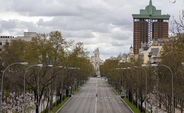 Calle de Madrid sin tráfico durante el confinamiento por el Covid-19