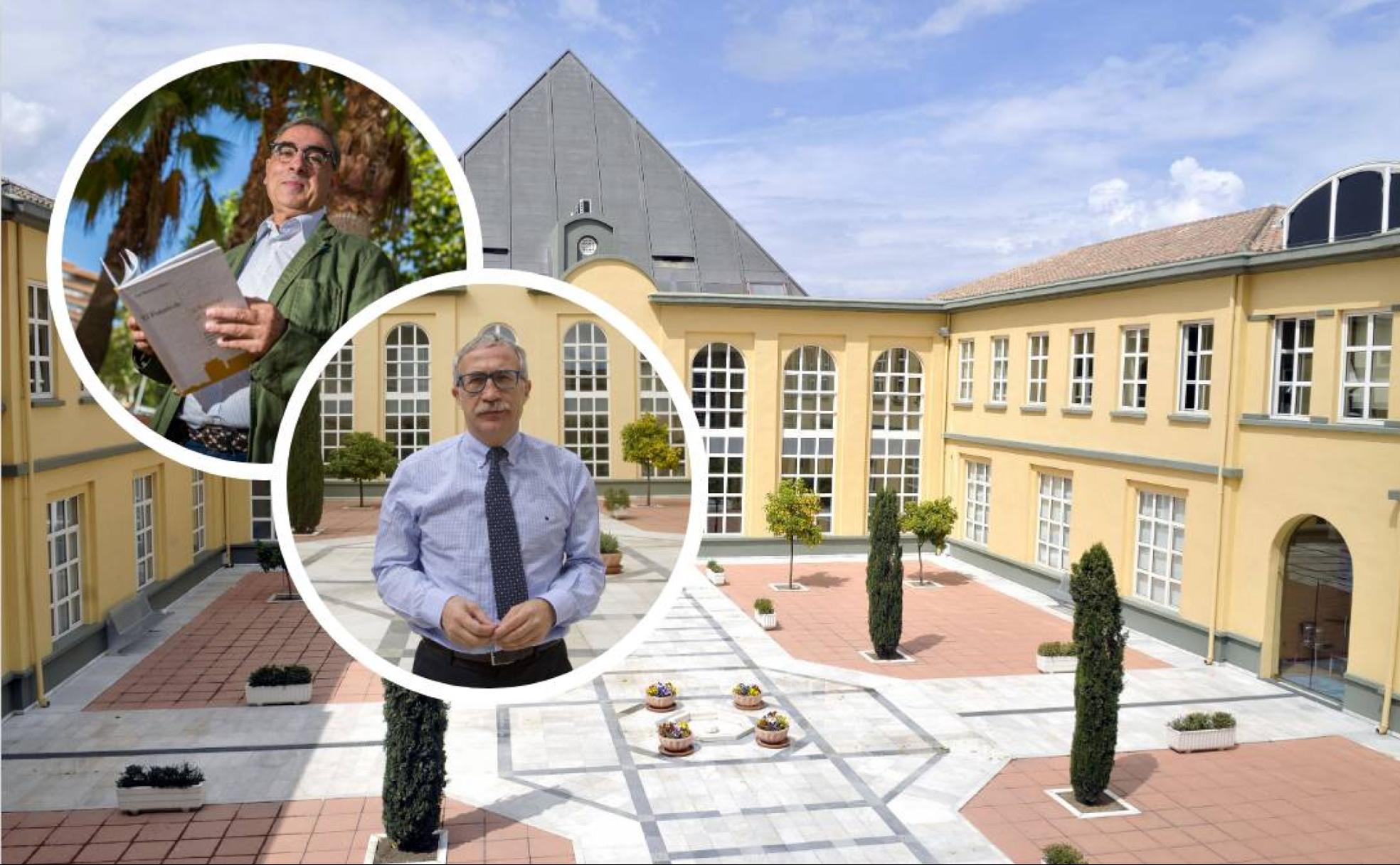 Vista del patio de la Escuela Andaluza de Salud Pública (EASP). En los círculos, José Martínez Olmos y Joan Carles March.