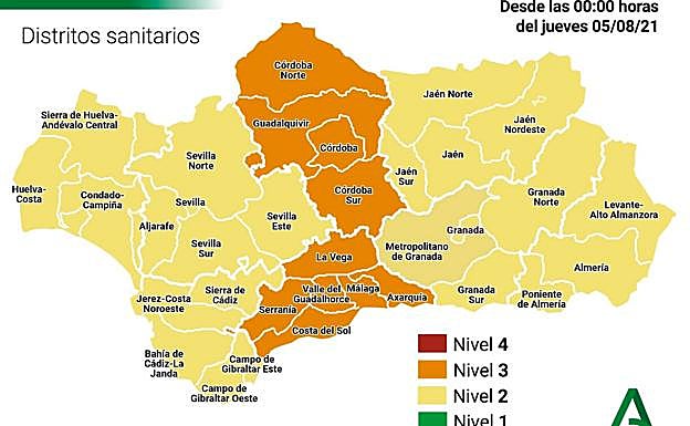 Córdoba y Málaga permanecen en el nivel 3 de alerta sanitaria. 