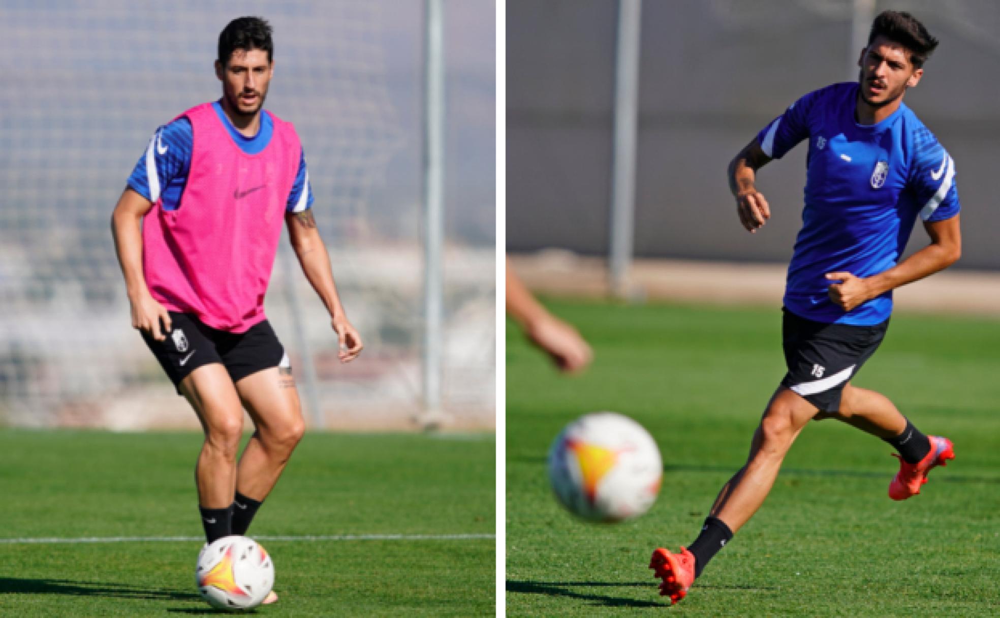 Sergio Escudero y Carlos Neva, durante una sesión de entrenamiento esta semana en la Ciudad Deportiva. 