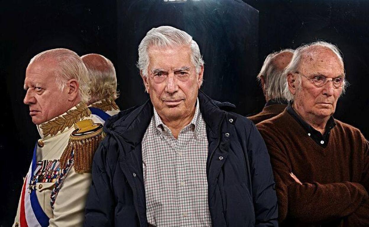 Juan Echanove, protagonista; Mario Vargas Llosa, autor, y Carlos Saura, director de 'La fiesta del chivo', que podremos ver en noviembre.