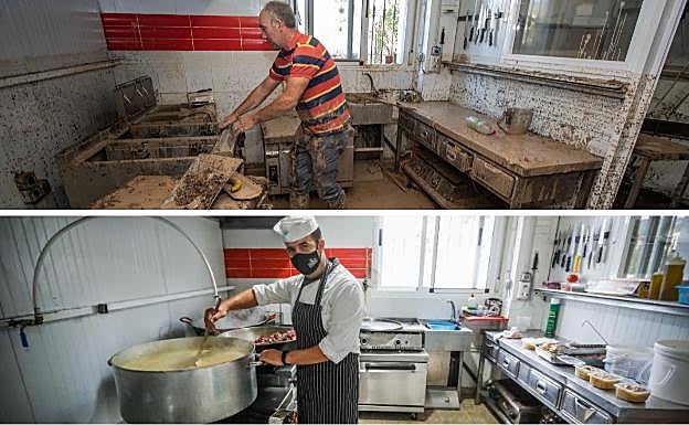 El catering HyR de Montefrío tras la tromba y ayer.