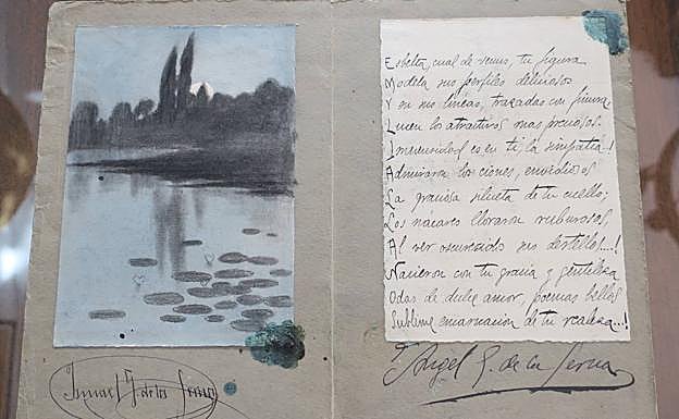 Poema y pintura dedicadas por los hermanos Ángel e Ismael Gómez de la Serna.