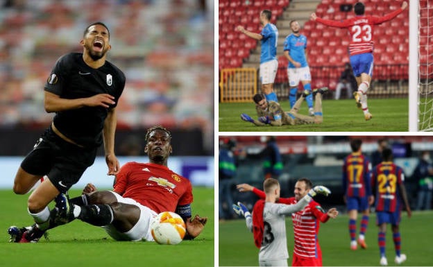 Algunos de los mayores hitos en el 2021 del Granada con Diego Martínez, como el partido en Old Trafford, el triunfo ante el Nápoles o la primera victoria histórica en el Camp Nou. 