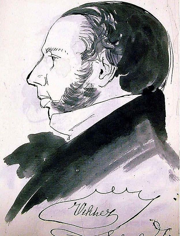 Autorretrato de Miguel Pineda, apodado como 'Vilches' en La Cuerda Granadina. Obra de 1853 incluida en 'El Álbum de la Cuerda', p.165. 