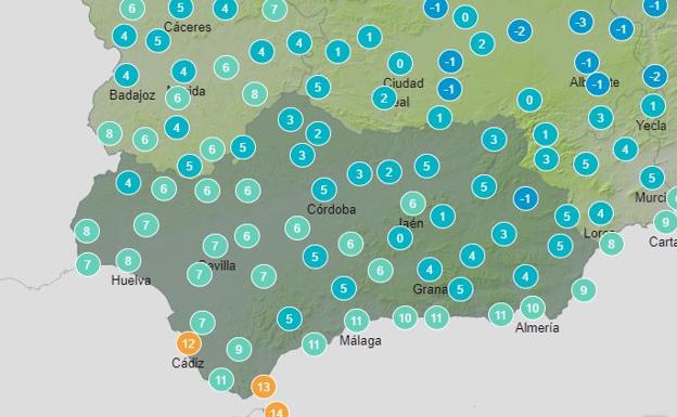 Temperaturas medias en Andalucía este lunes