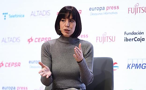 La ministra de Ciencia e Innovación, Diana Morant, interviene en un desayuno informativo este lunes. 