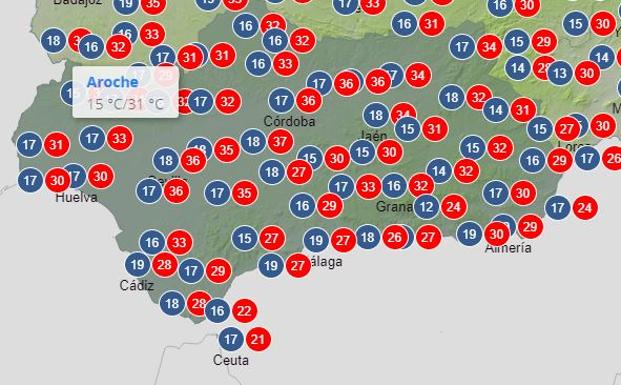 Temperaturas en Andalucía para este sábado