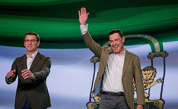 Juanma Moreno y Núñez Feijóo en el acto de hoy.
