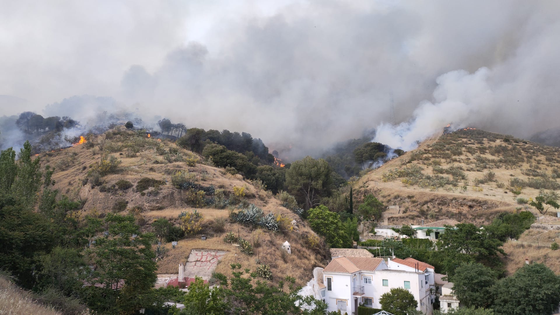 El fuego se ha originado en una zona cercana a viviendas y la Abadía del Sacromonte