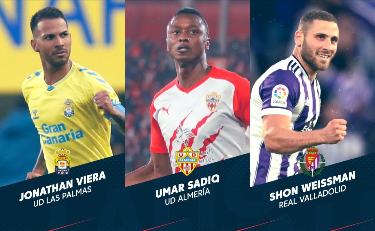 Los tres candidatos al galardón de 'Mejor jugador de mayo' en la Liga SmartBank.