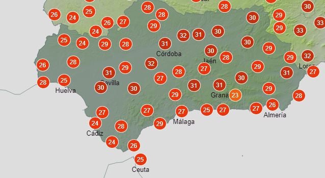 Temepraturas máximas para el sábado en Andalucía