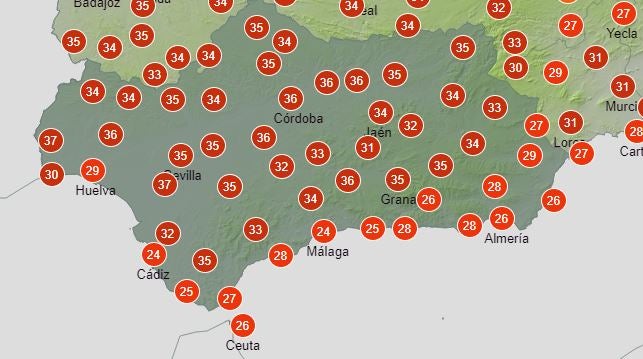 Temperaturas para el miércoles en Andalucía. 