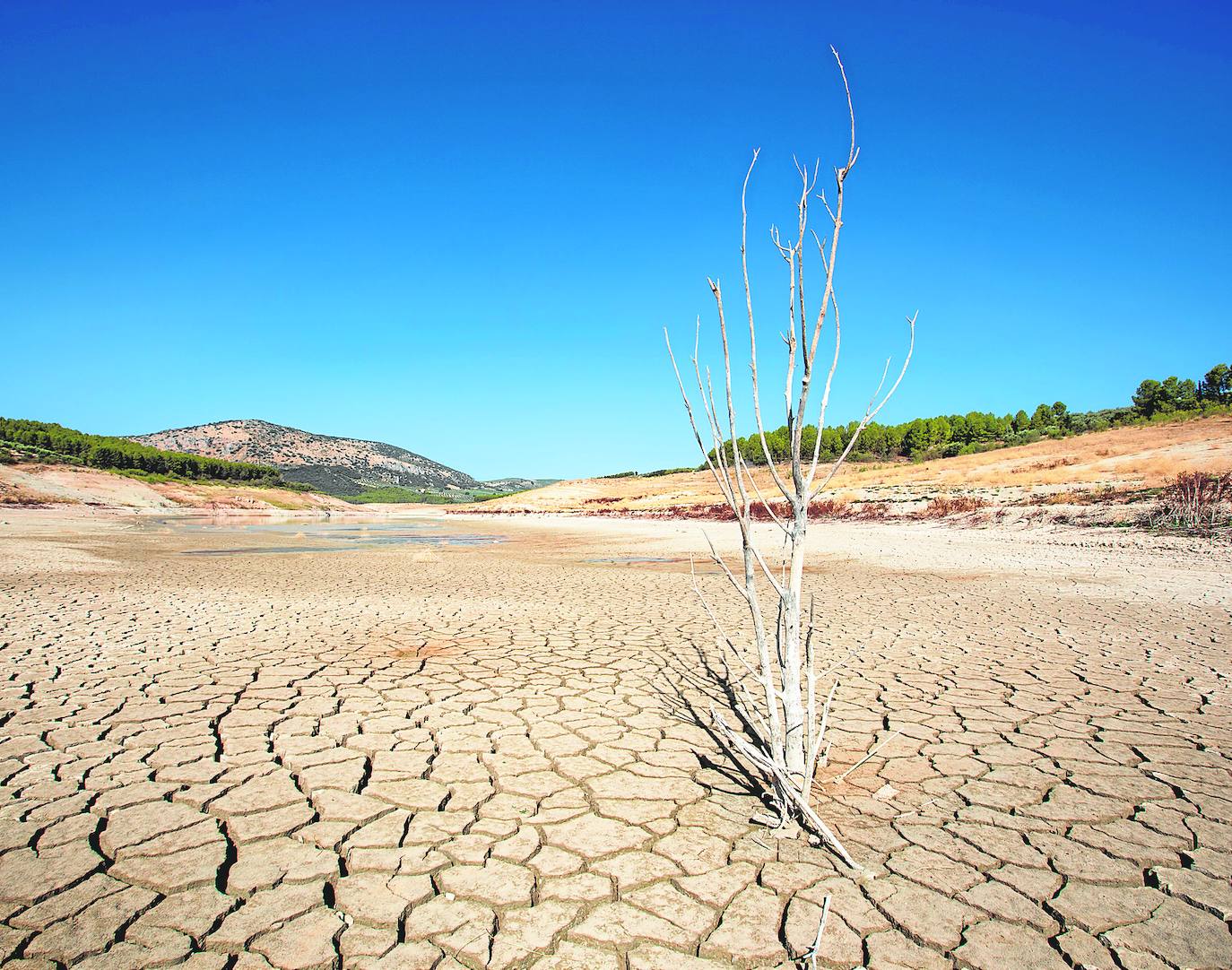 El pantano de Colomera, en una imagen de esta semana, cuando está al 10% de su capacidad.