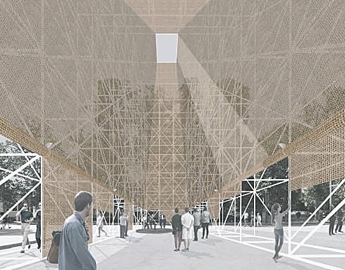 El interior, con las persianas y el foco de luz cenital. 