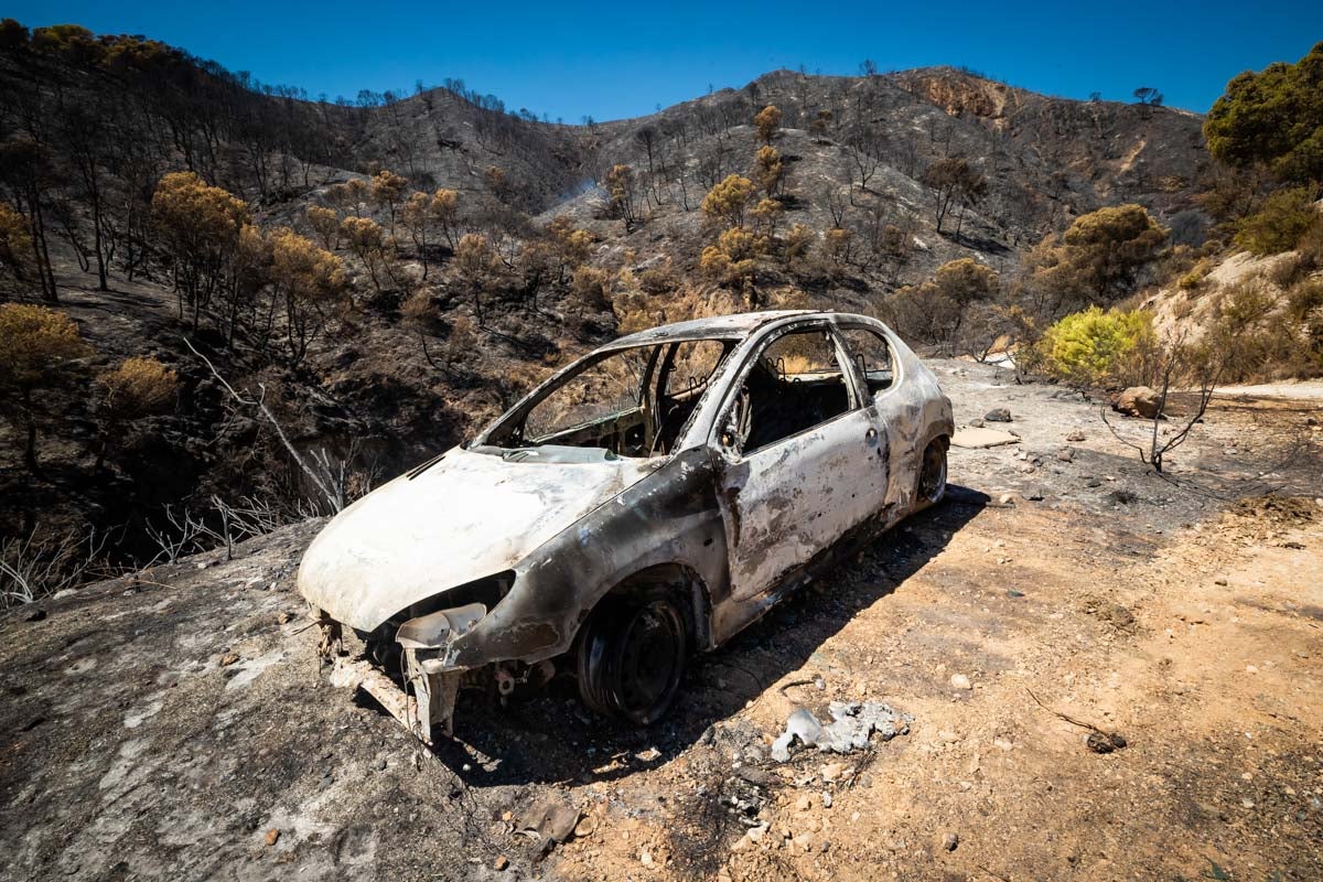 Así se encuentra la zona afectada por las llamas entre Los Guájares y Albuñuelas.