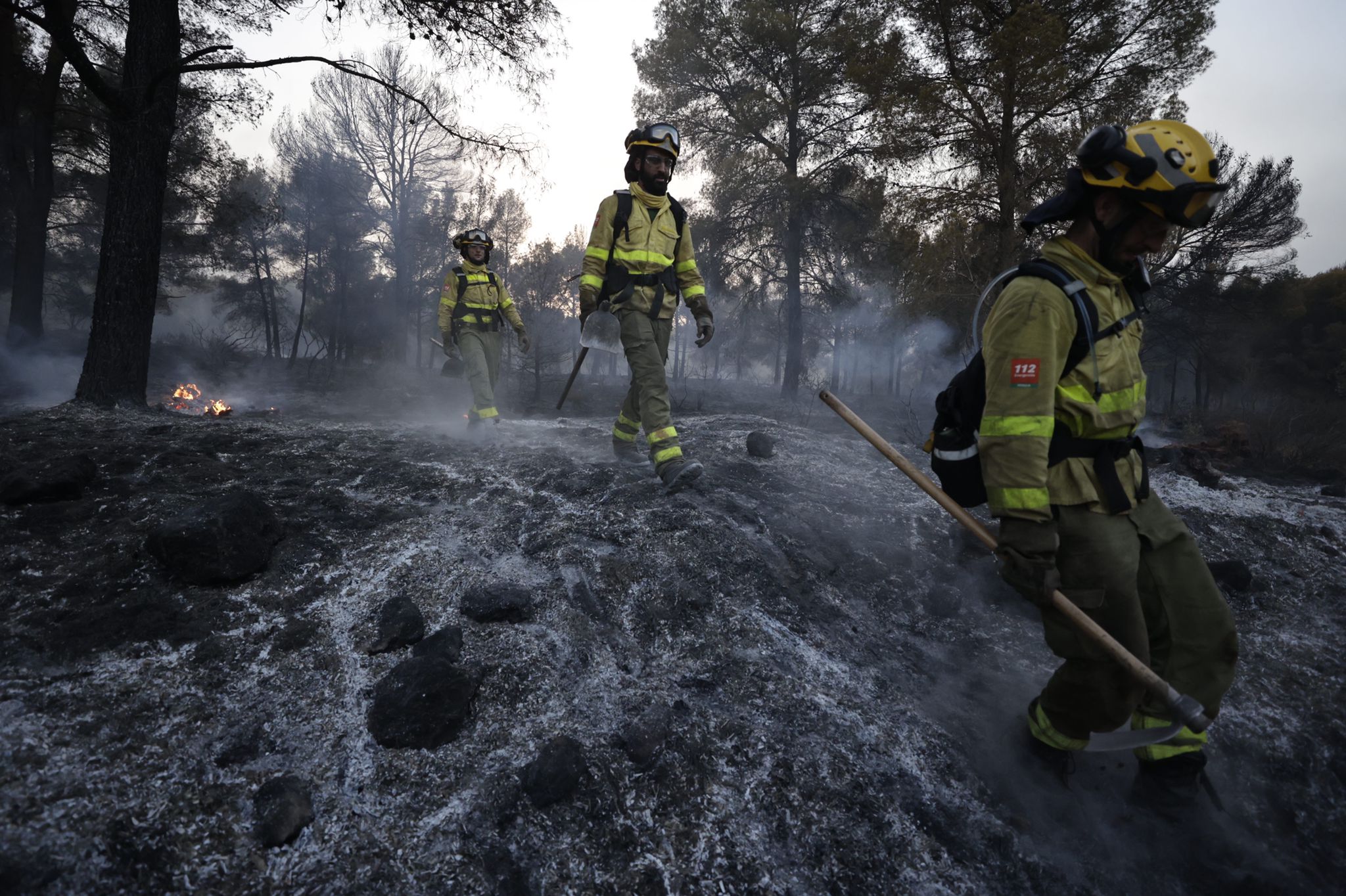 Bomberos terrestres y medios aéreos luchan contra el fuego.