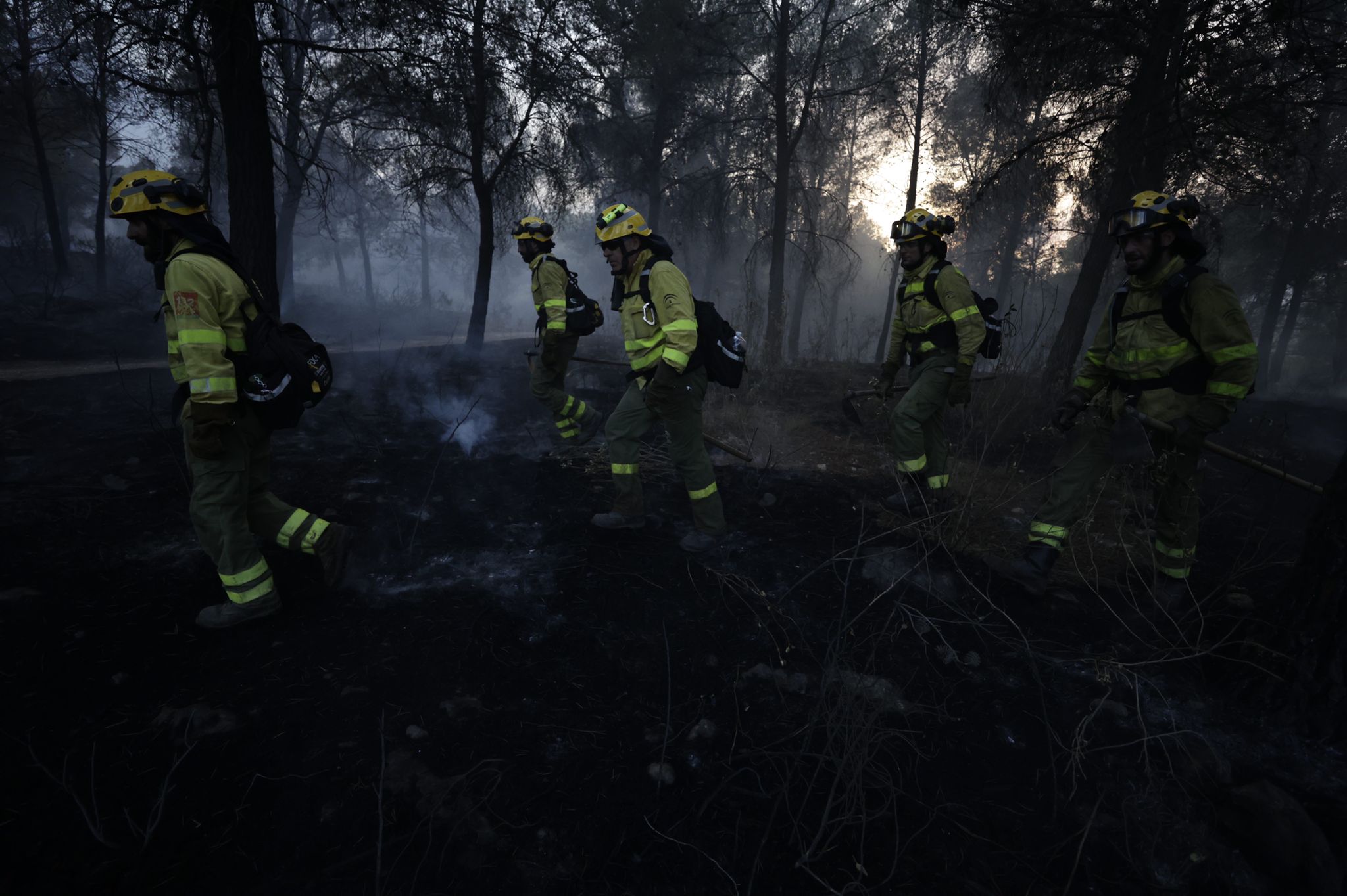 Bomberos terrestres y medios aéreos luchan contra el fuego.