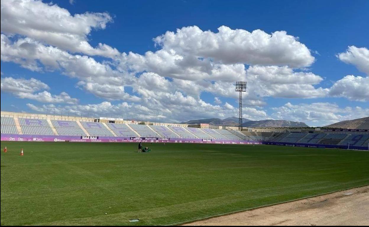 Estado que presentaba este miércoles el terreno de juego de La Victoria. 