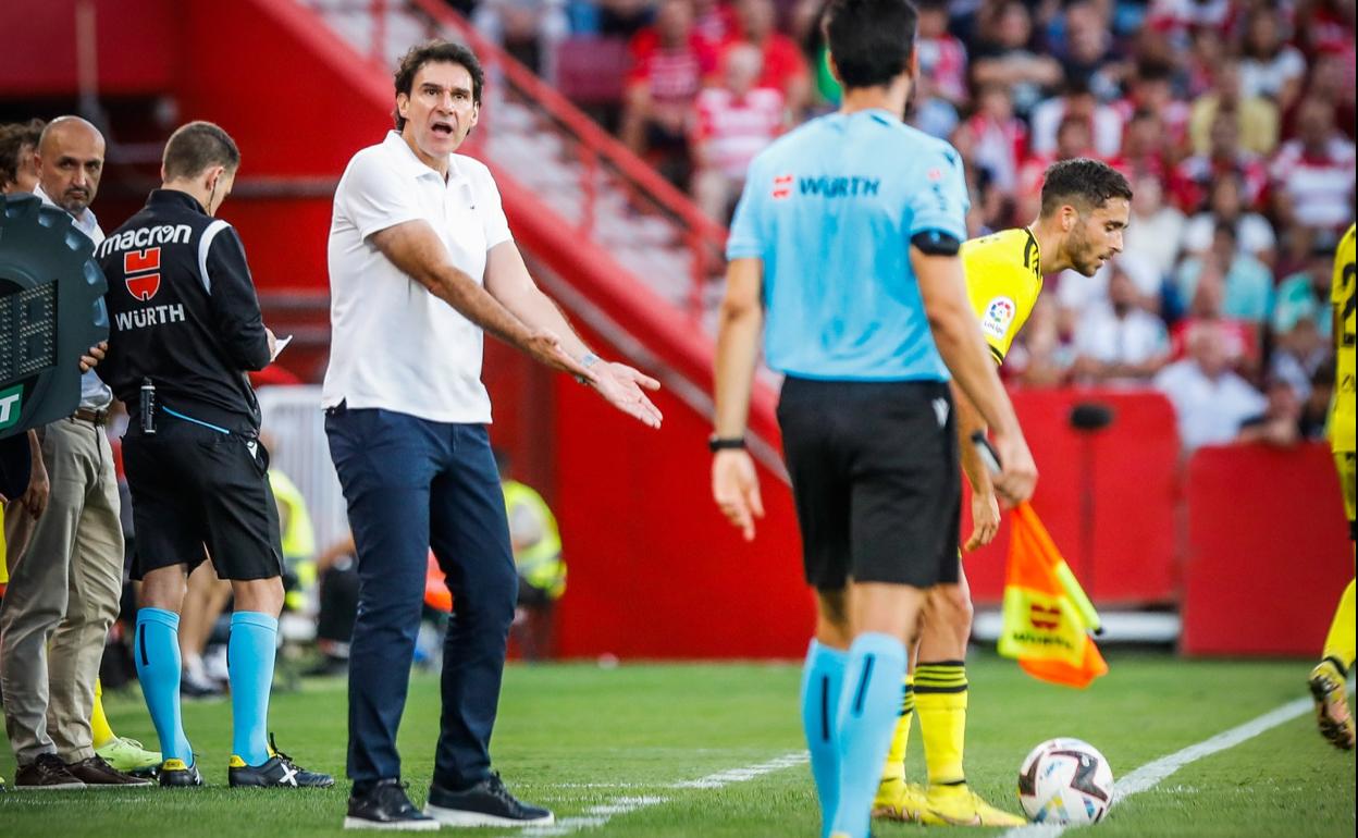 Aitor Karanka protesta durante el partido. 