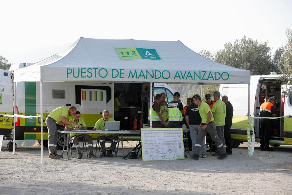 El puesto de mando de Emergencias situado en la ermita de San Miguel.