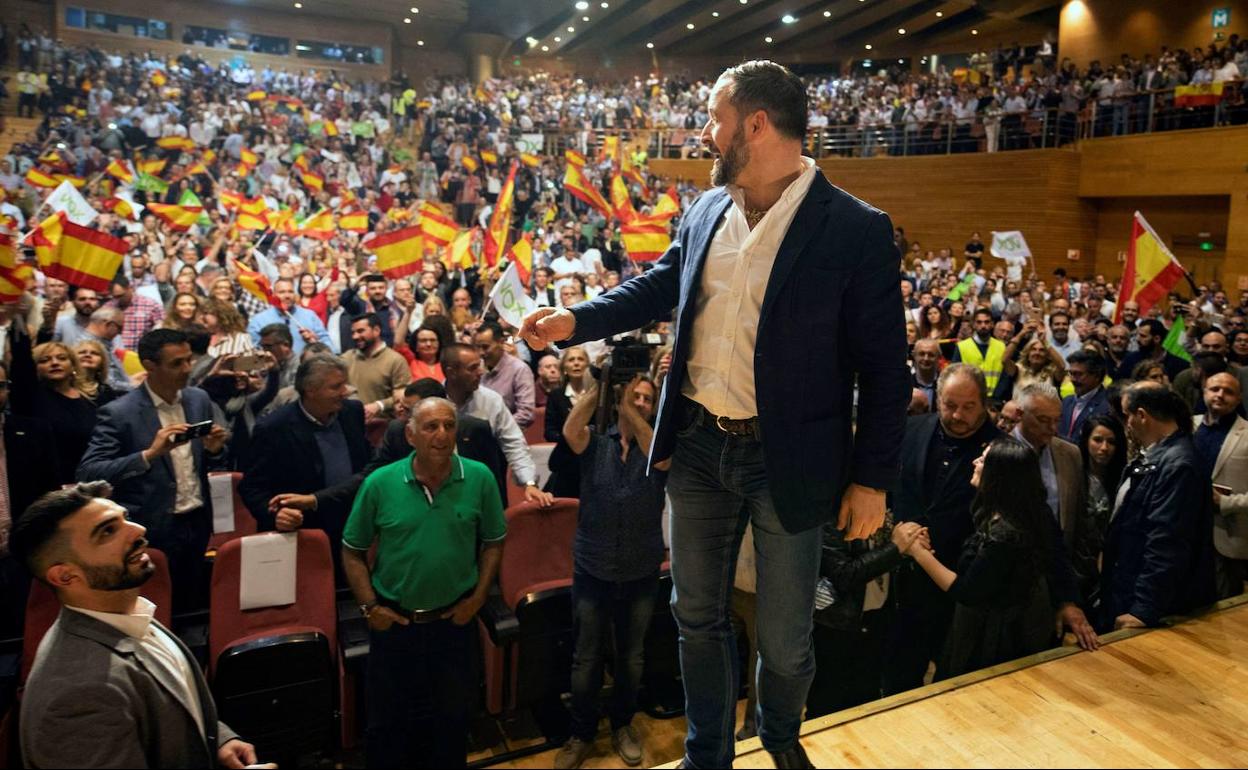 El líder del partido político Vox, Santiago Abascal, durante un acto celebrado en Granada en 2019. 