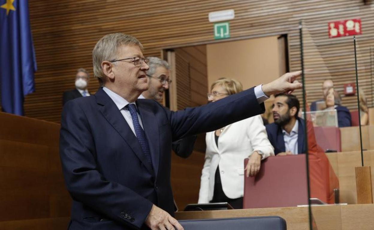 El president de la Generalitat, Ximo Puig, a su llegada al último debate