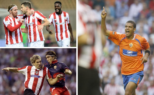 1. Iker Muniain, Óscar de Marcos e Iñaki Williams, además de Mikel Balenziaga, siguen en plantilla del último duelo jugado en San Mamés en la 2014/15. | 2. Chico se impone a Llorente en la jornada inaugural de la 2008/09;la UDA firmó su único triunfo en el 'viejo' San Mamés. 1 3. Melo celebra el gol que le dio el primer punto a la UDA en San Mamés. EFE