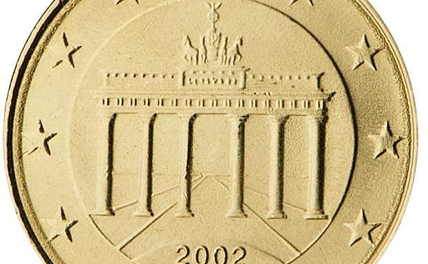 Moneda de diez céntimos acuñada en Alemania. 