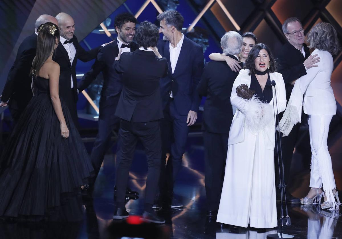 Sandra Tapia, durante su discurso de agradecimiento al Goya a Mejor Película.