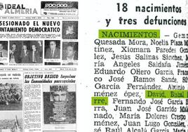 A la izquierda, dos de las portadas de IDEAL más significativas de 1979; a la derecha, nacimientos del 9 de junio, entre los que figura David Bisbal Ferre.