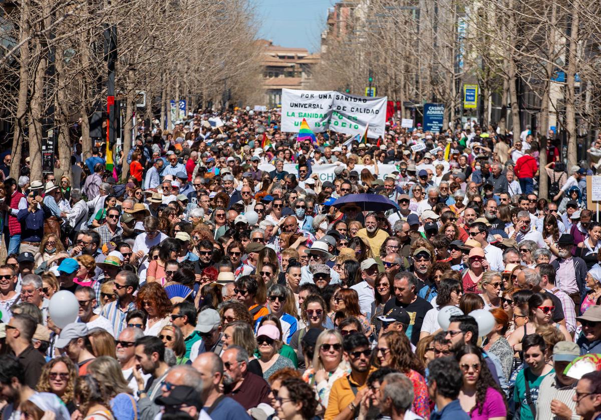 La manifestación en Granada llenó la Gran Vía de la ciudad en su recorrido desde el Triunfo hasta la Fuente de las Batallas.