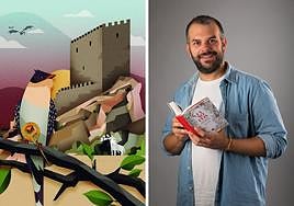 Carlos Castillo, con un ejemplar de la 'No guía' y una de las ilustraciones del libro, de Nicolás Aznárez.