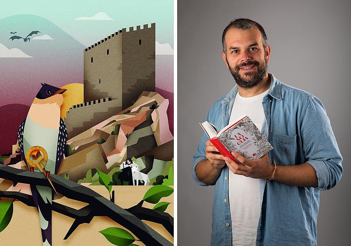 Carlos Castillo, con un ejemplar de la 'No guía' y una de las ilustraciones del libro, de Nicolás Aznárez.